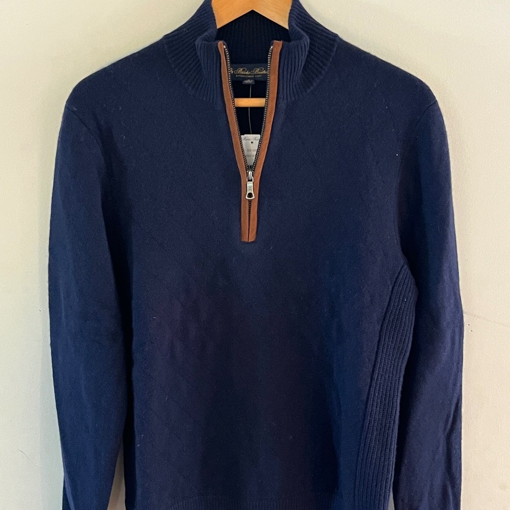 NWT Brooks Brothers Wool Cashmere 1/2 Zip Quilted Sweater